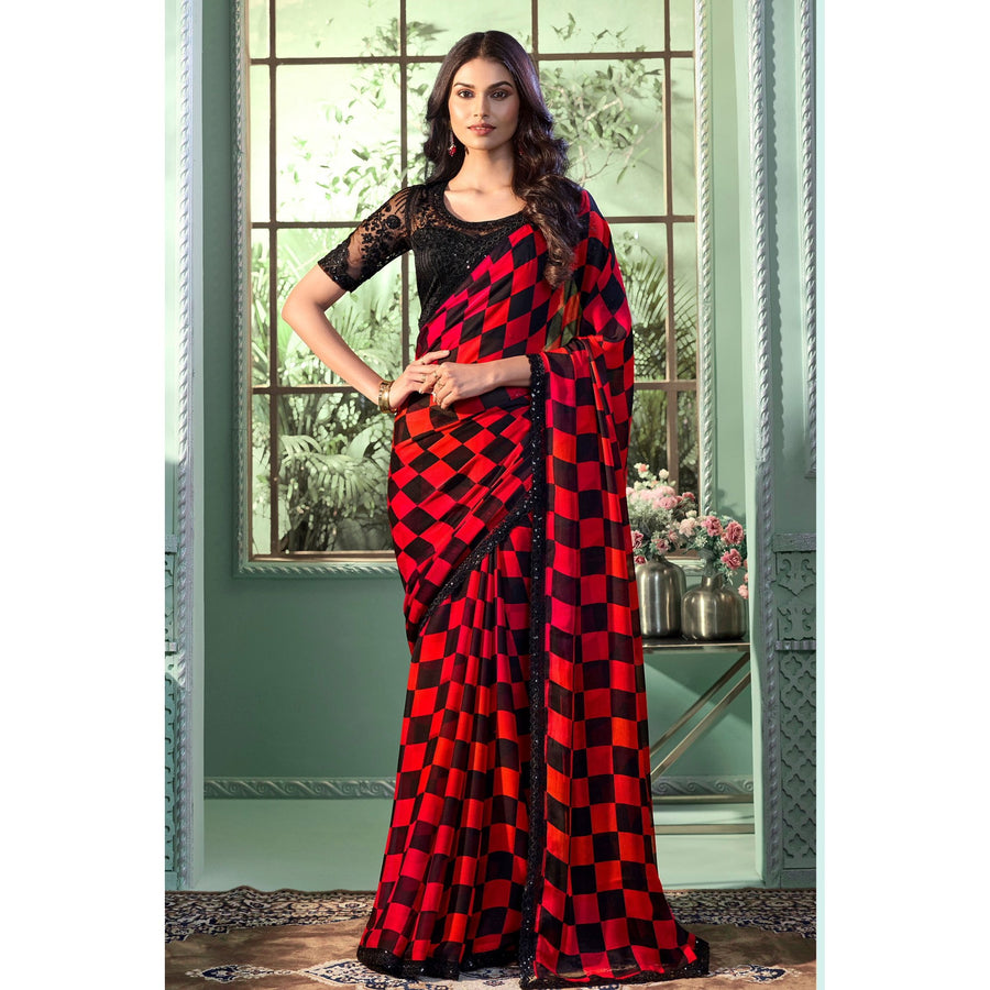 Saree Buta Red Chiffon Saree