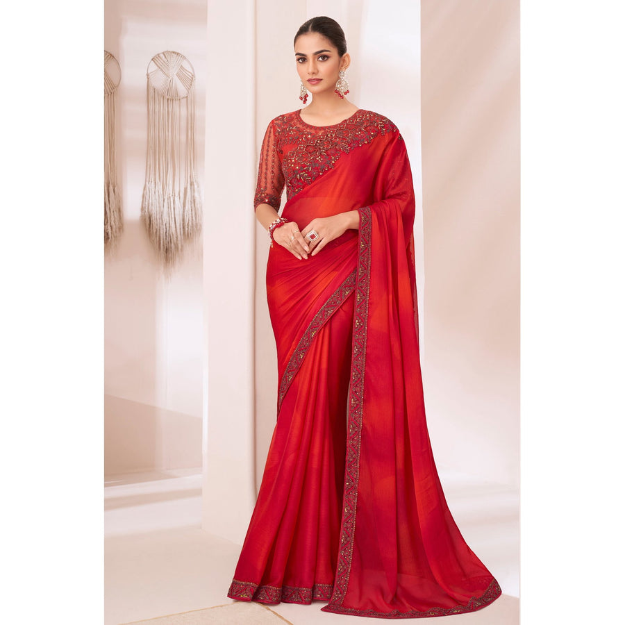 Saree Buta Red Chiffon Saree