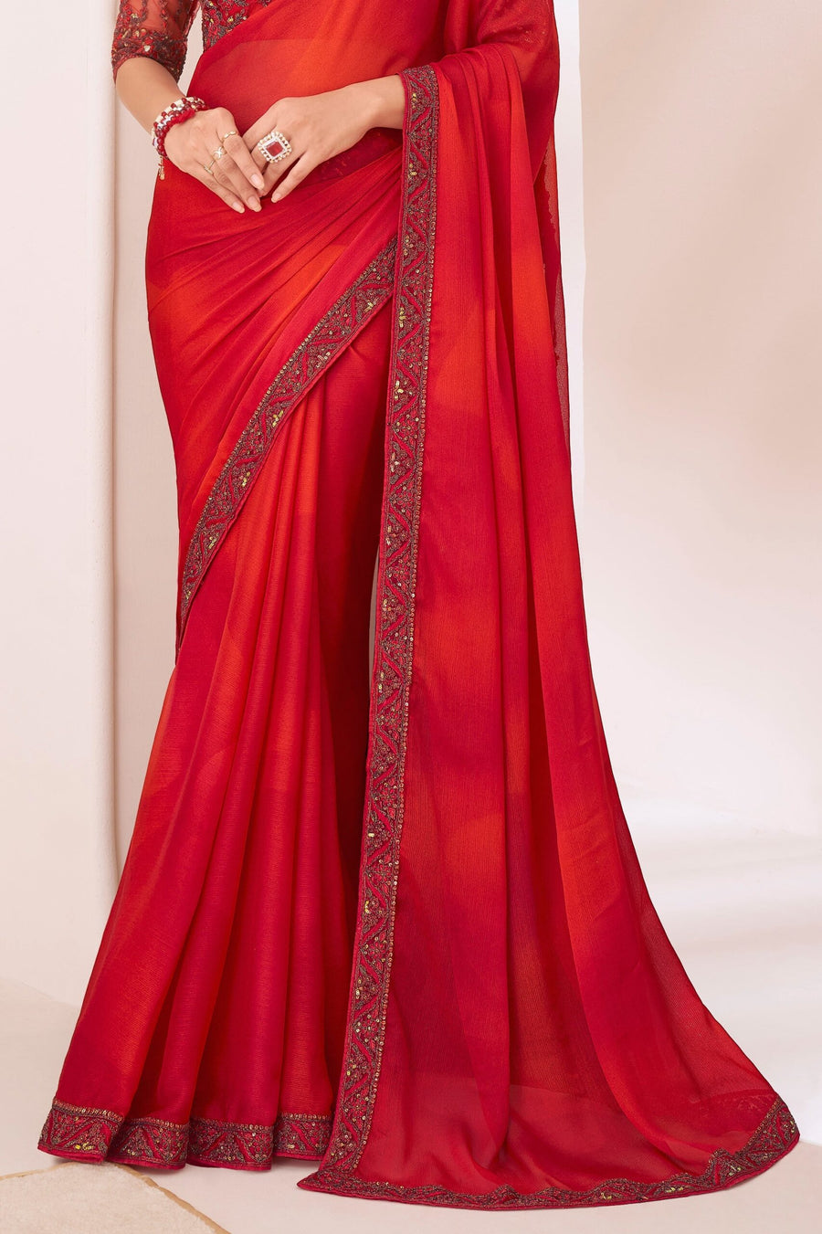Saree Buta Red Chiffon Embroidered Saree - view 4