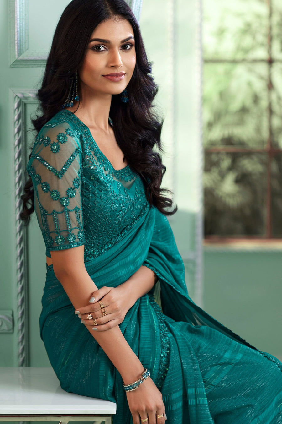 Saree Buta Teal Chiffon Saree - view 2