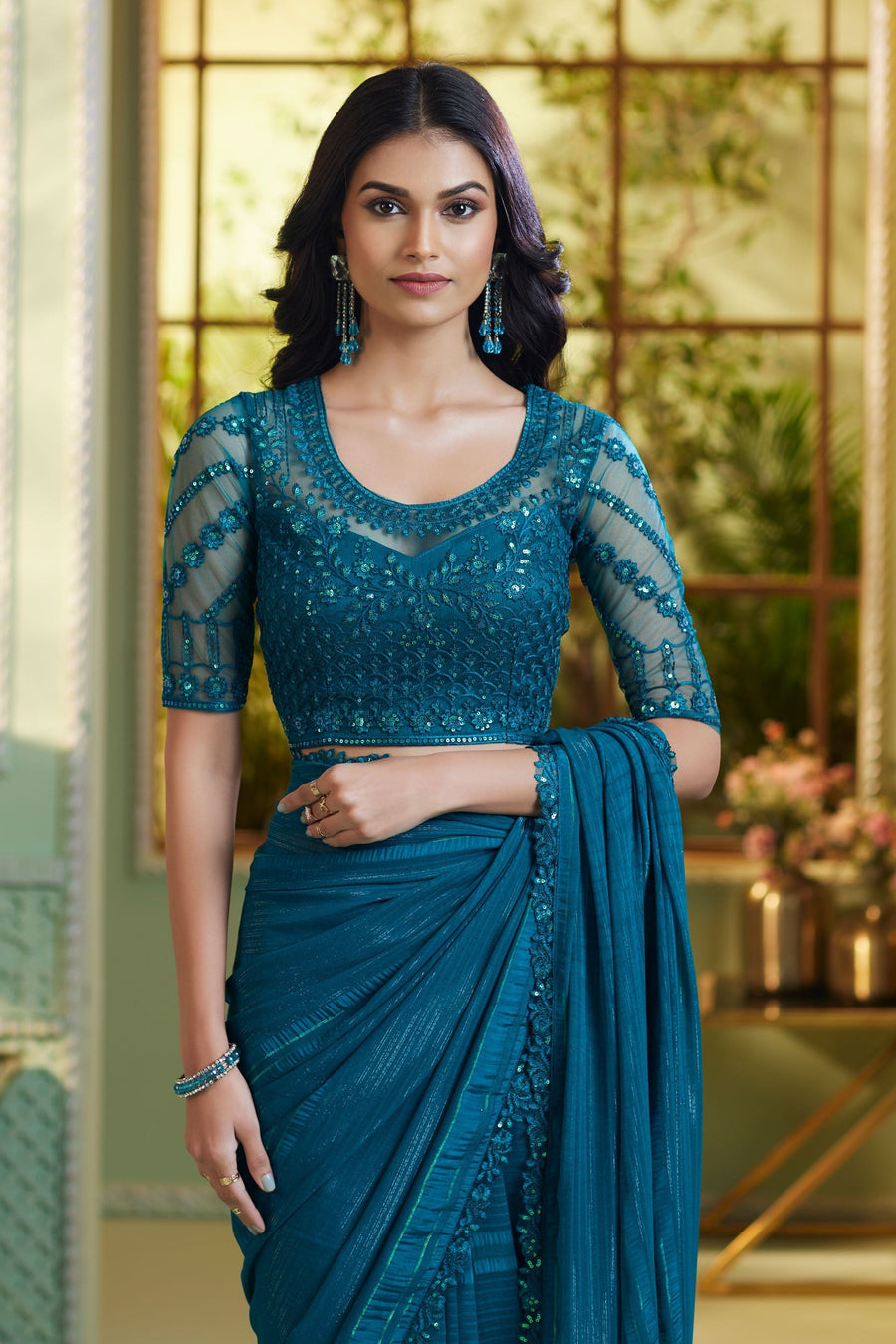 Saree Buta Teal Chiffon Saree - view 3