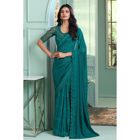 Saree Buta Teal Chiffon Saree