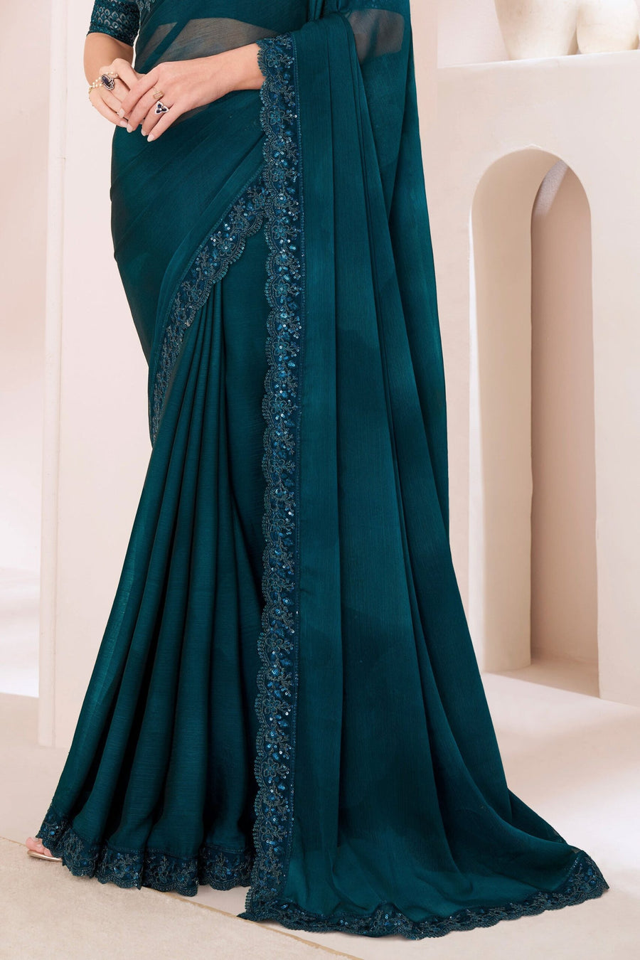 Saree Buta Teal Chiffon Embroidered Saree - view 4