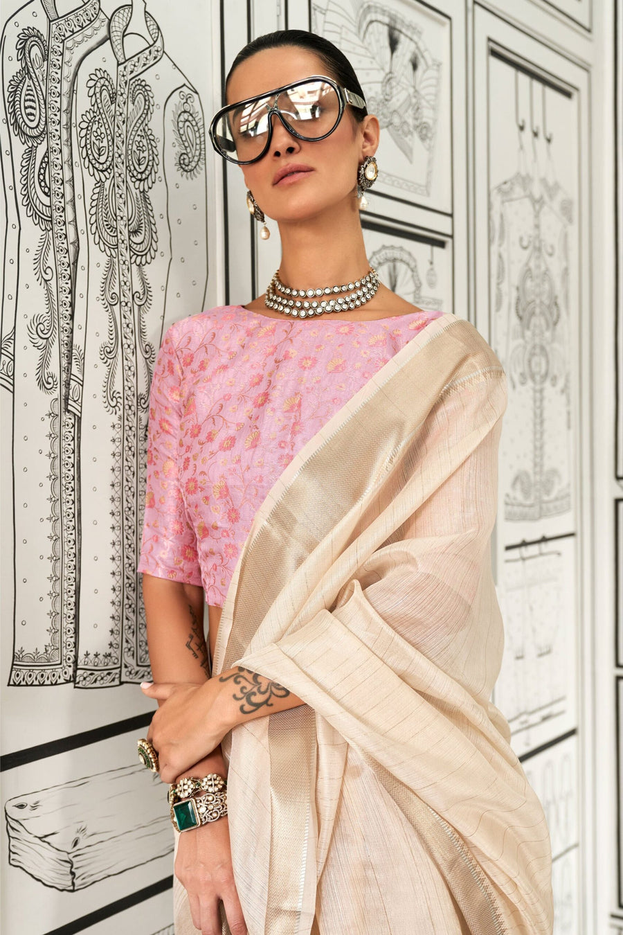 Saree Buta White Chiffon Woven Saree - view 2