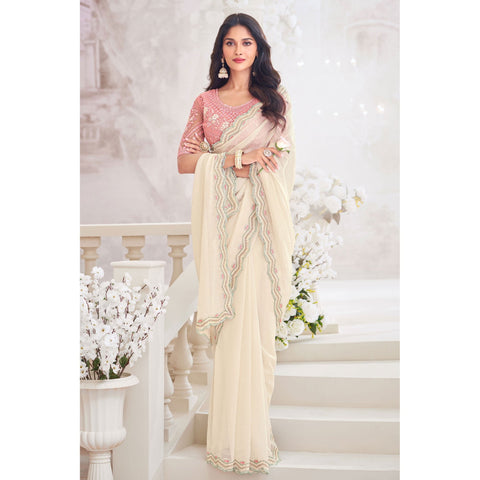 Saree Buta White Chiffon Saree