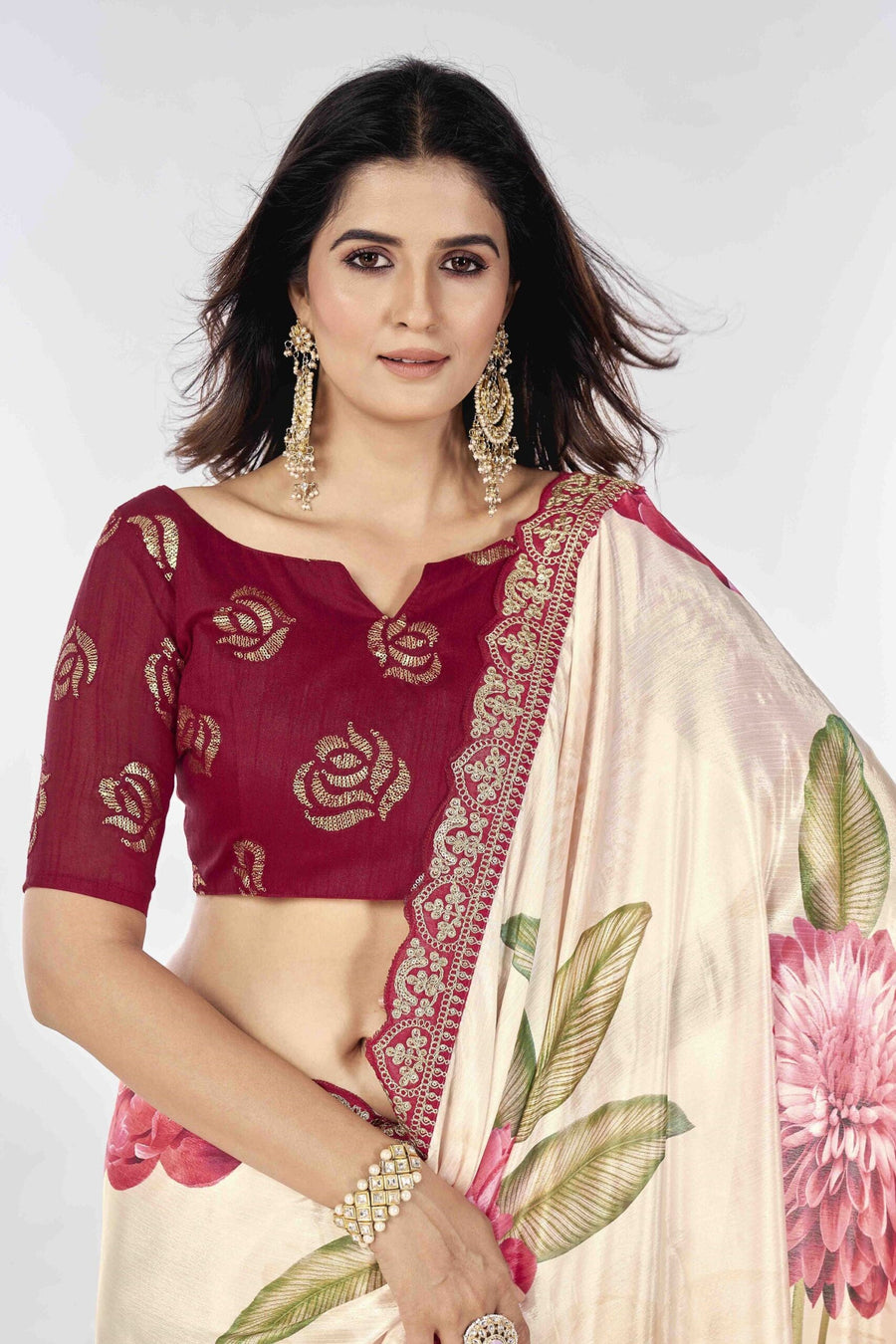Saree Buta White Chiffon Embroidered Saree - view 2