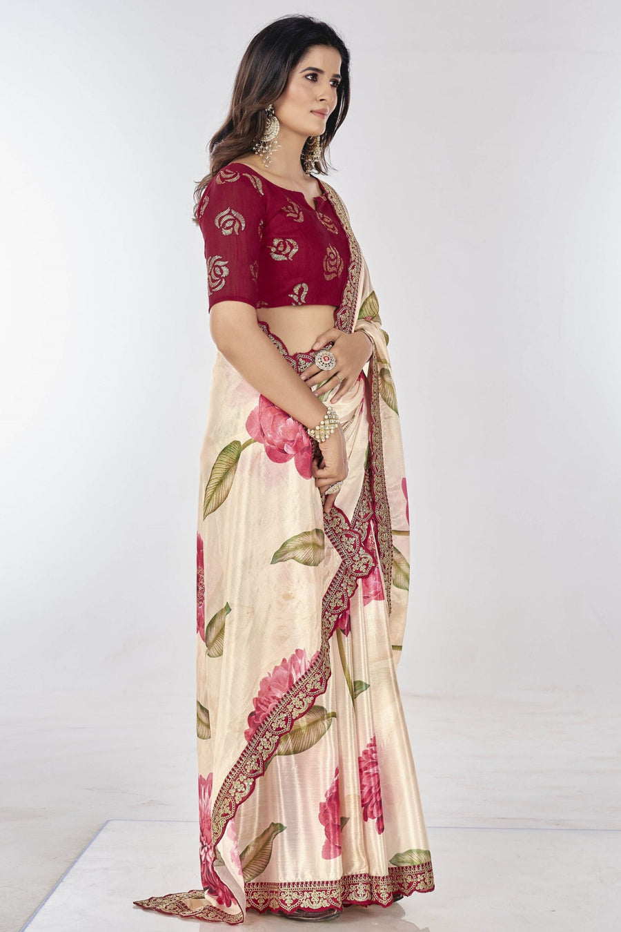 Saree Buta White Chiffon Embroidered Saree - view 3
