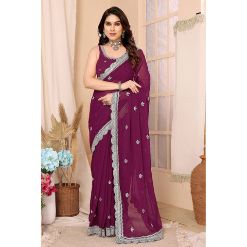 Saree Buta Wine Chiffon Saree