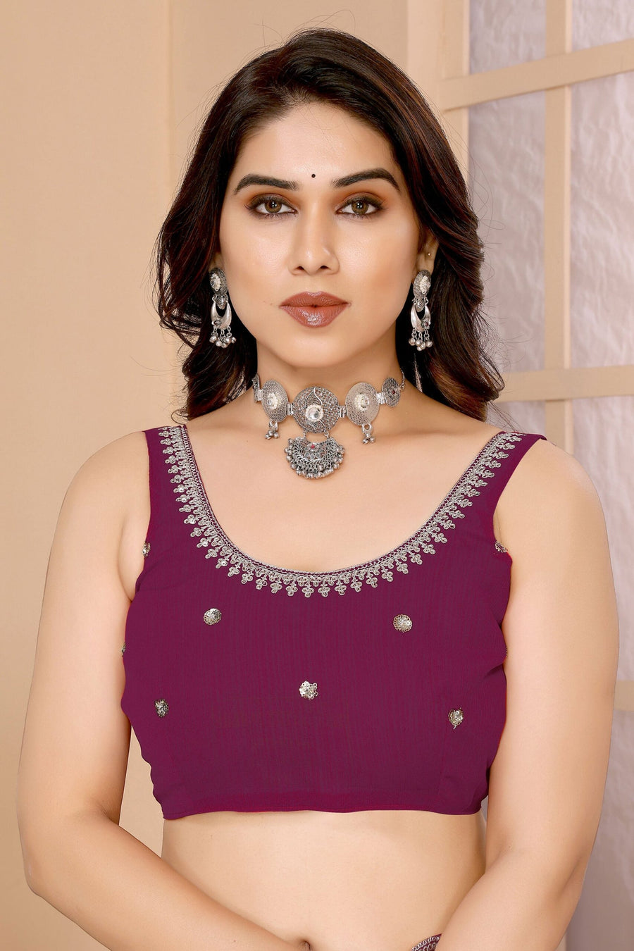 Saree Buta Wine Chiffon Embroidered Saree - view 4