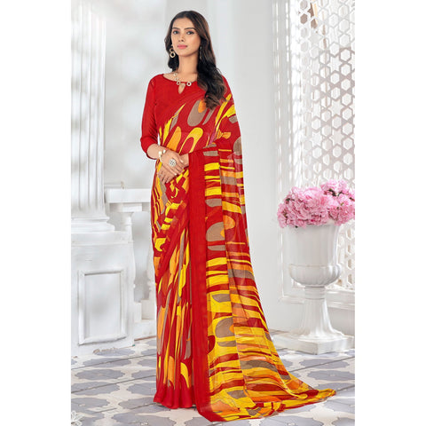 Saree Buta Yellow Chiffon Saree