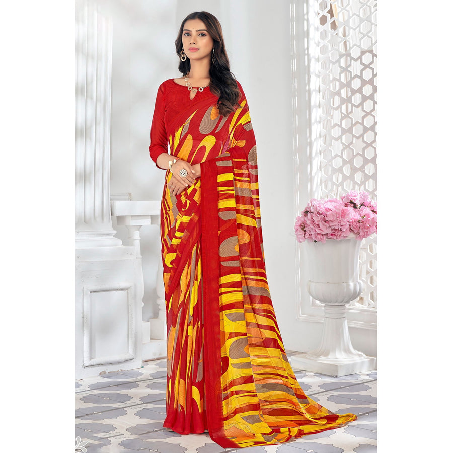 Saree Buta Yellow Chiffon Saree