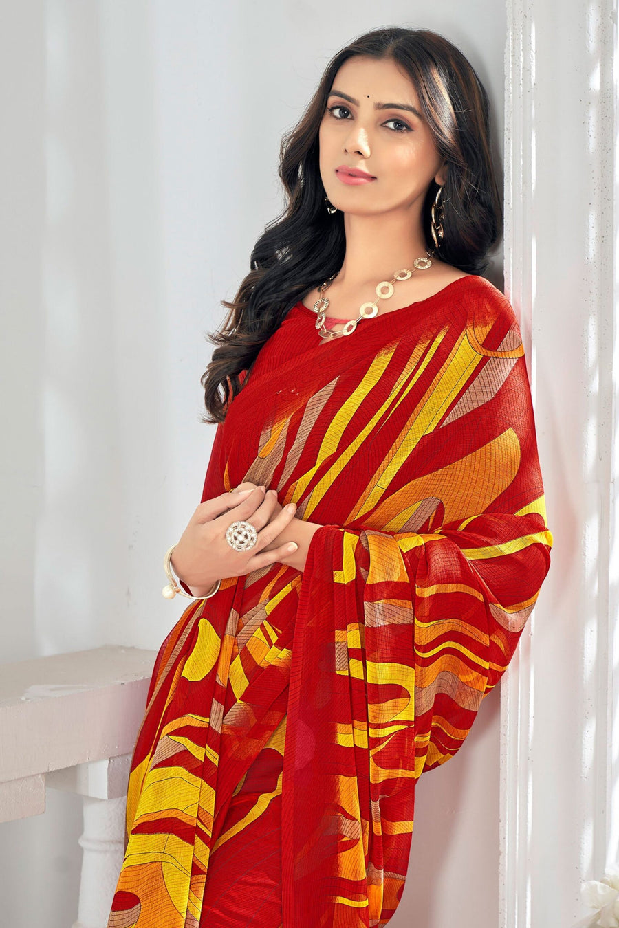 Saree Buta Yellow Chiffon Printed Saree - view 2