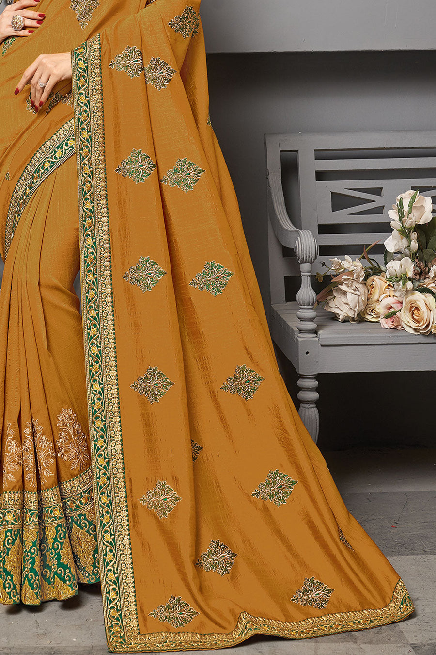 Saree Buta Mustard Embroidered Saree - view 3