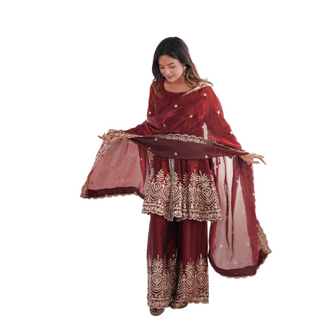 Satyamcreation Maroon Silk Salwar Suit