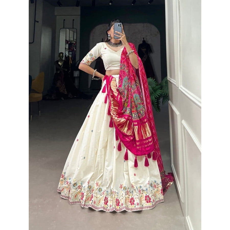 Sjr Creation Orange & Red Silk Lehenga Choli