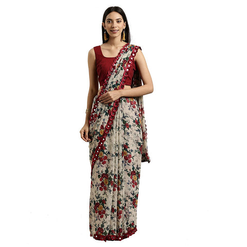 Vintflea Red Georgette Saree