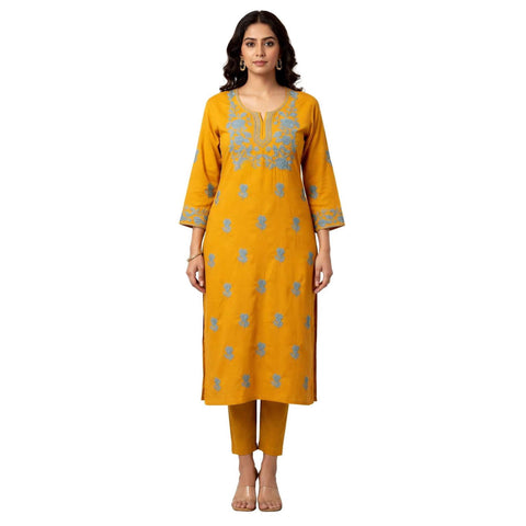 Zariya Chikan Handicrafts Grey Rayon Kurti