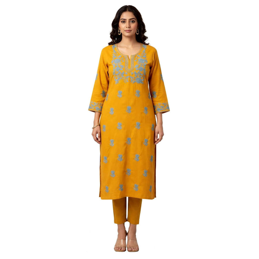 Zariya Chikan Handicrafts Grey Rayon Kurti