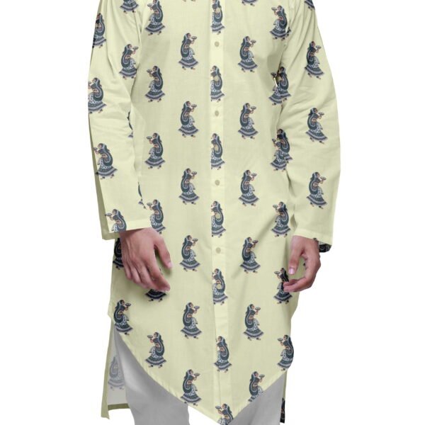 Atasi Mandarin Collar Printed Long Mens Kurta Pajama Set Boys Casual Wear