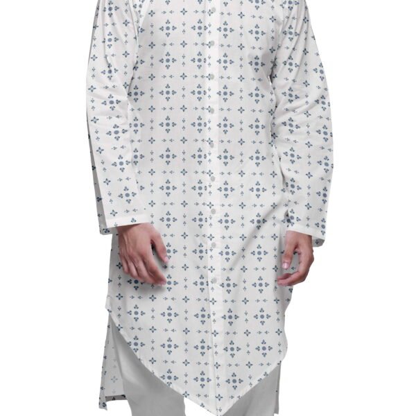 Atasi Mandarin Collar Printed Long Mens Kurta Pajama Set Boys Casual Wear