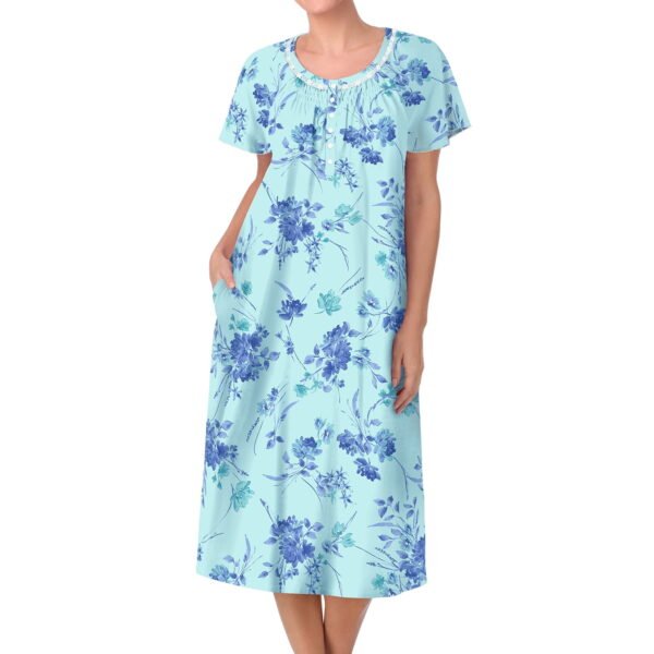 Aria Women's  100% Cotton Raglan Sleeve Smocked Neck Sleepwear 46" Gown, Sizes XS-5X