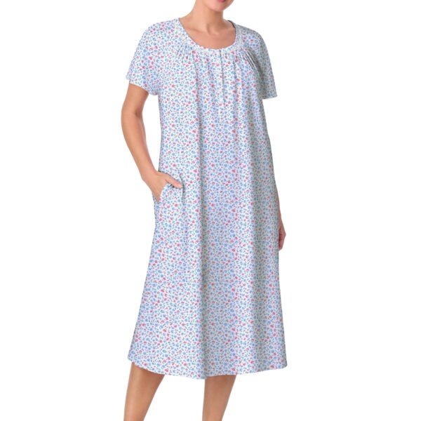 Aria Women's  100% Cotton Raglan Sleeve Smocked Neck Sleepwear 46" Gown, Sizes XS-5X