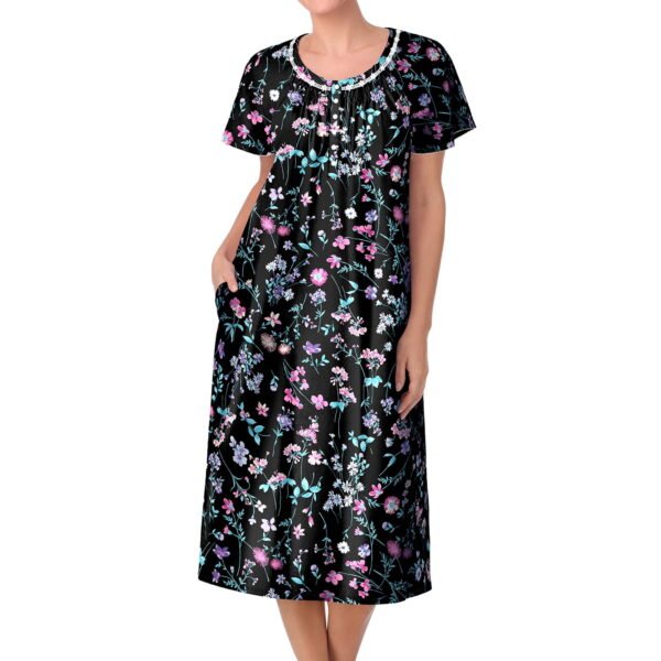 Aria Women's  100% Cotton Raglan Sleeve Smocked Neck Sleepwear 46" Gown, Sizes XS-5X