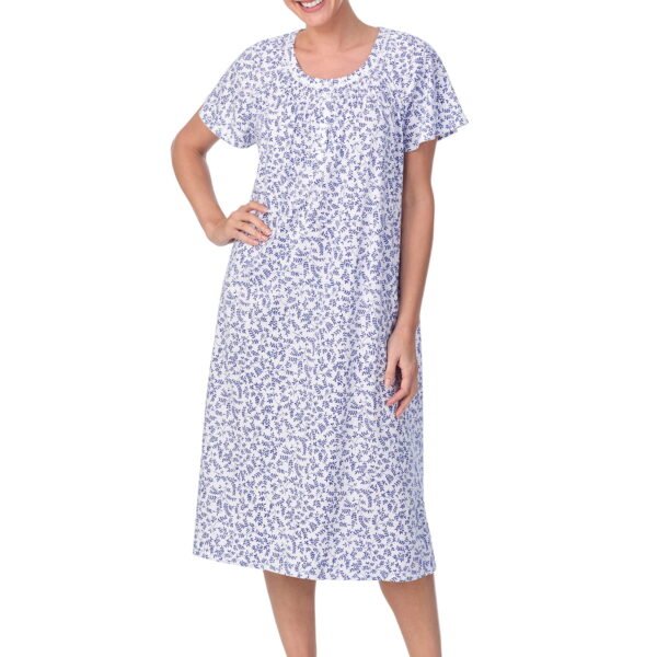 Aria Women's  100% Cotton Raglan Sleeve Smocked Neck Sleepwear 46" Gown, Sizes XS-5X