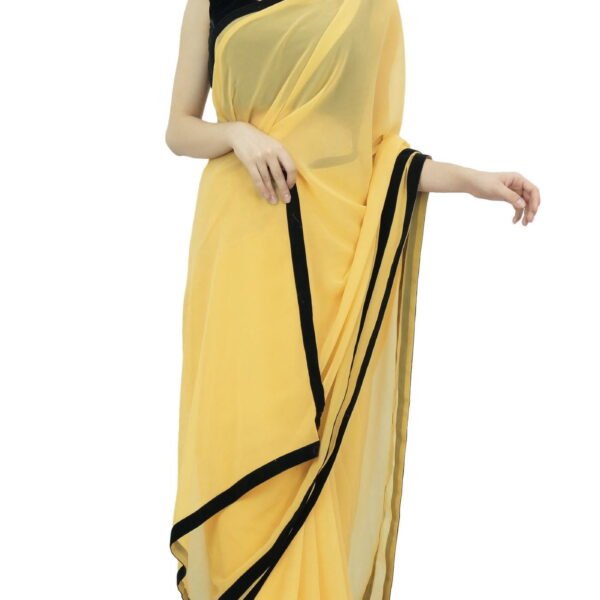 Atasi Goldenrod Women's Traditional Georgette Designer Saree With Blouse Piece