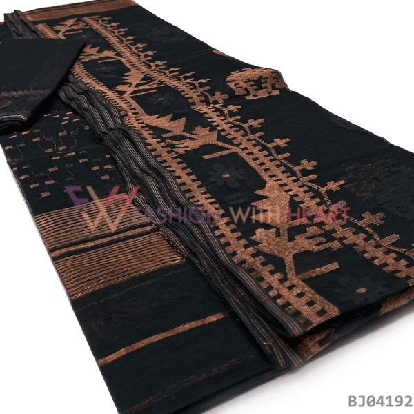 Exclusive Jamdani Saree Black with Multicolor Design