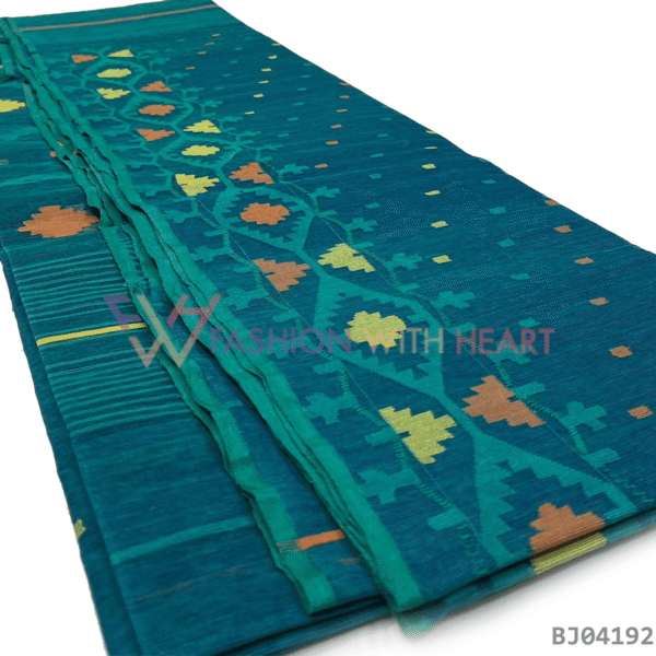 Exclusive Jamdani Saree Blue Palisade With Multicolor Design
