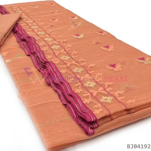 Exclusive handloom jamdani saree creamy peach with multicolor design