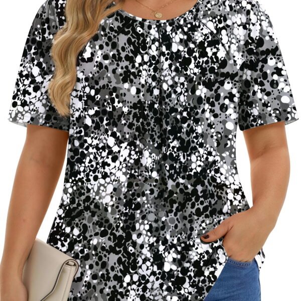 Fantaslook Dressy Blouses for Women Pleated Short Sleeve Tunic Tops Casual Floral Shirts