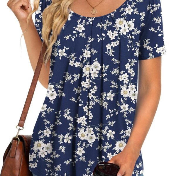 Fantaslook Dressy Blouses for Women Pleated Short Sleeve Tunic Tops Casual Floral Shirts