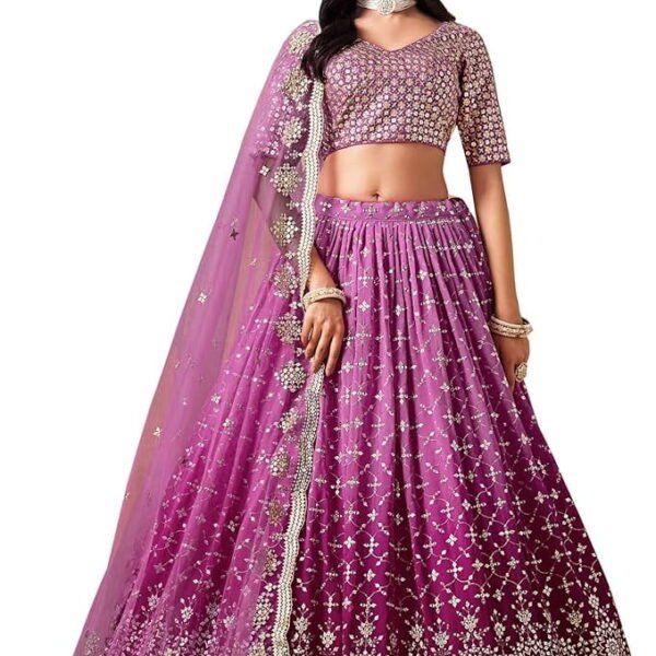 Indian Pakistani Heavy Zari & Multiple Sequins Worked Designer Lehenga Choli For Bridal ( Pink, XL - 44 )