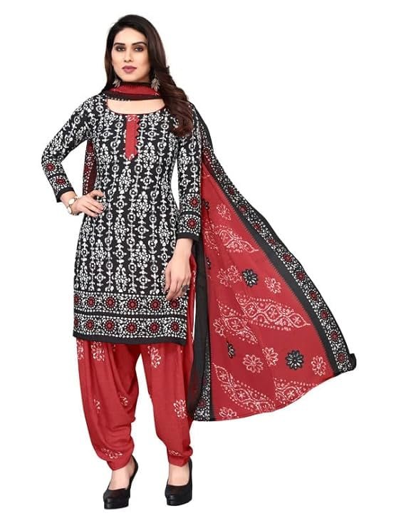 Indian Punjabi Style Crepe Patiala Salwar Suit With Dupatta For Women Ready To wear