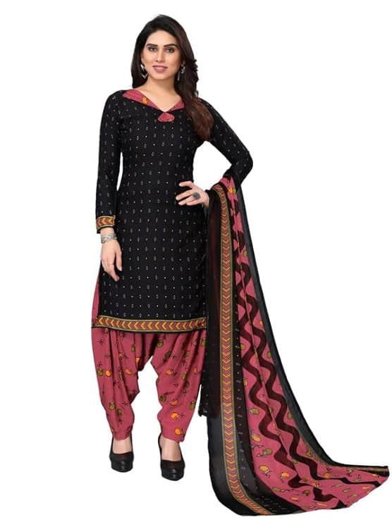 Indian Punjabi Style Crepe Patiala Salwar Suit With Dupatta For Women Ready To wear