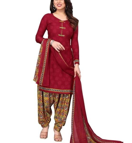 Indian Punjabi Style Crepe Patiala Salwar Suit With Dupatta For Women Ready To wear