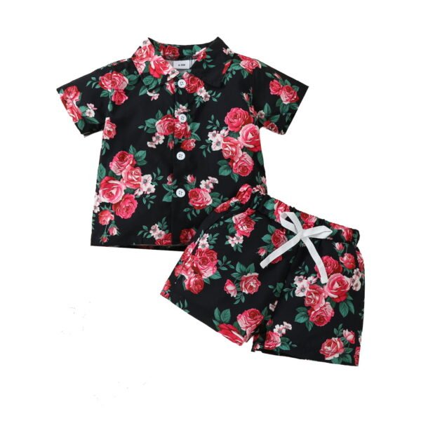 Boys Outfits Floral Print Short Sleeved Shirt and Shorts Set Hawaii Beach 2Pcs Set