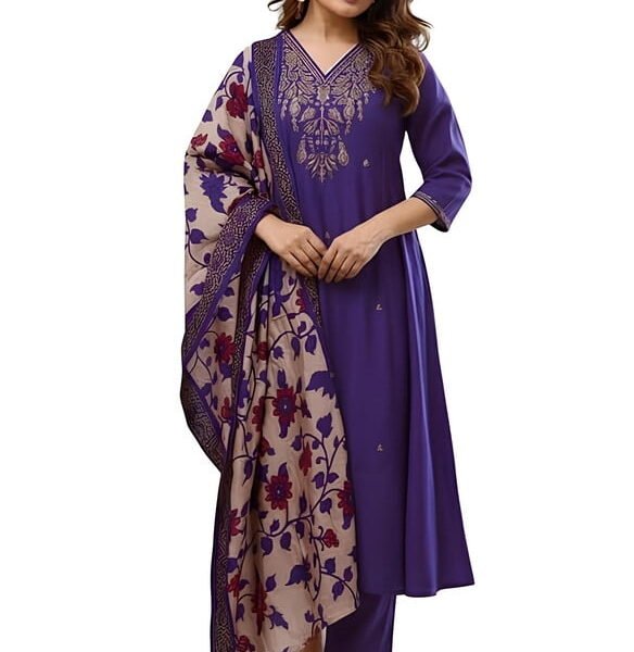 KLOSIA Women Embroidery Straight Kurta and Pant Set with Dupataa - Indian Ethnic Traditional Wear Kurta Set