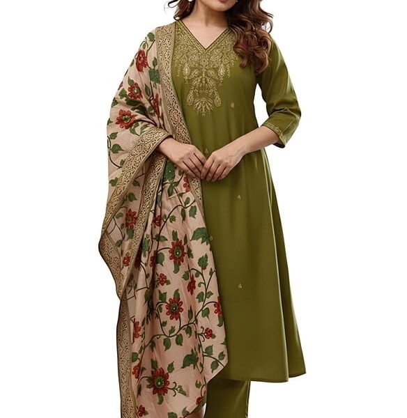 KLOSIA Women Embroidery Straight Kurta and Pant Set with Dupataa - Indian Ethnic Traditional Wear Kurta Set