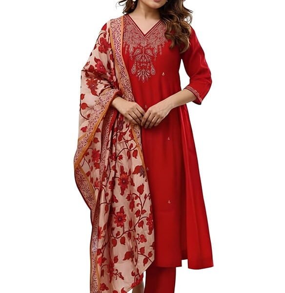 KLOSIA Women Embroidery Straight Kurta and Pant Set with Dupataa - Indian Ethnic Traditional Wear Kurta Set