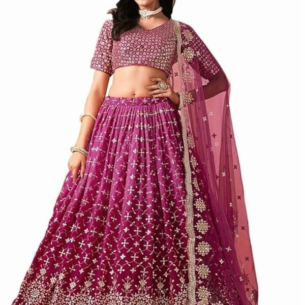 Latest South Asian Wear Style Bridal Wear Beautiful Lehenga Choli Outfits Collection ( Wine, XL - 44 )