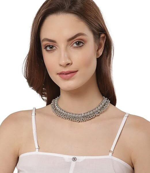 Latest Stylish Design Fancy Traditional Oxidised Silver Necklace Jewellery Set for Women