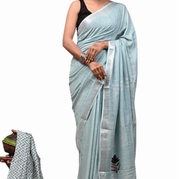 New Collection Cotton Linen Embroidered Saree – Stylish & Graceful
