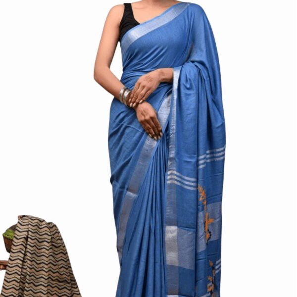 Soft Cotton Linen Saree – Handcrafted Embroidery Design for Women