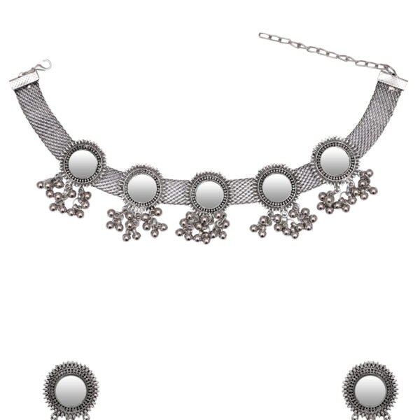 Oxidised Silver Plated Mirror Work Jewellery Set