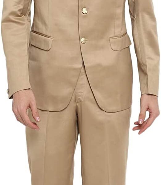 Royal Kurta Mens Poly Viscose Bandhgala Suit (44" Coat 38" Pant, Beige)