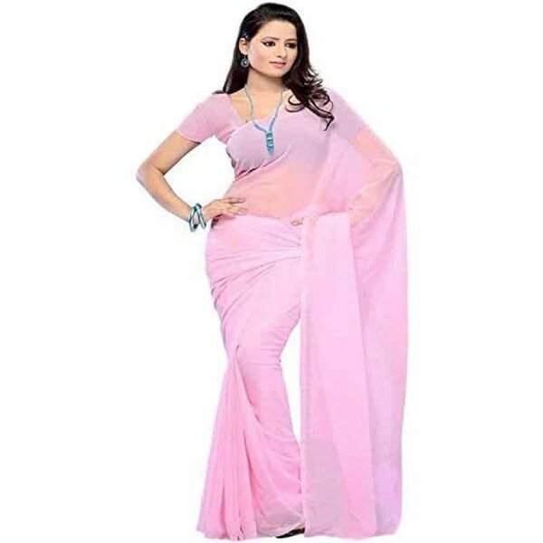 SAI DECORATIVE Women's Georgette Saree With Unstitched Blouse Piece plain sarees color-Baby Pink