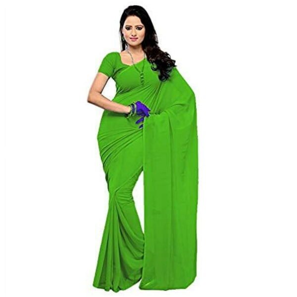 SAI DECORATIVE Women's Georgette Saree With Unstitched Blouse Piece plain sarees color-Parrto Green